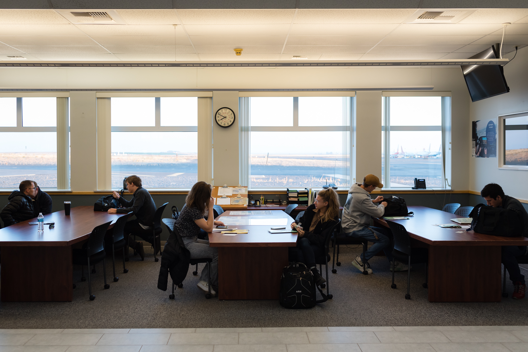 students studying at desks