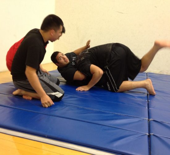 Jiu-Jitsu club members rolling on mats