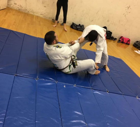 Jiu-Jitsu club members rolling on mats