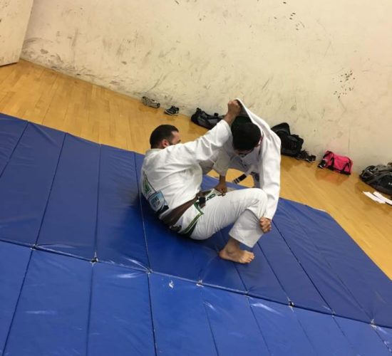 Jiu-Jitsu club members rolling on mats