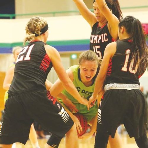 Women's basketball players during a game