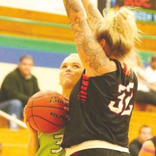 Women's basketball players during a game