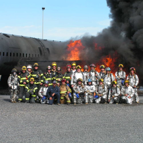 Firefighters doing live fire exercises