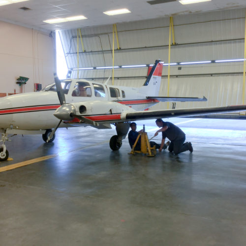 Airplane inside hanger