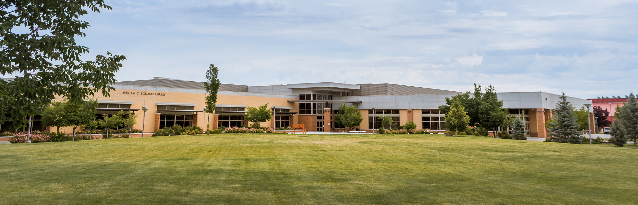 Wide shot of the ATEC building courtyard