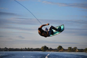 Mitch Poth doing a trick on his wakeboard