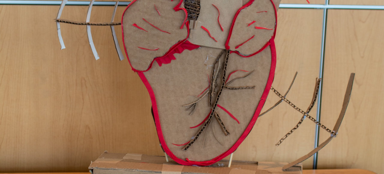 A heart made out of cardboard is on display at the Paul Hirai Fine Arts Building and created by Melanie Rodriguez.
