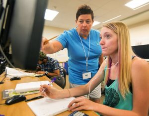 2 female students in math tutor lab