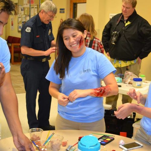 CB-Tech students with moulage on them.