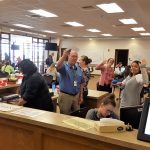 Students in STEM Center front desk