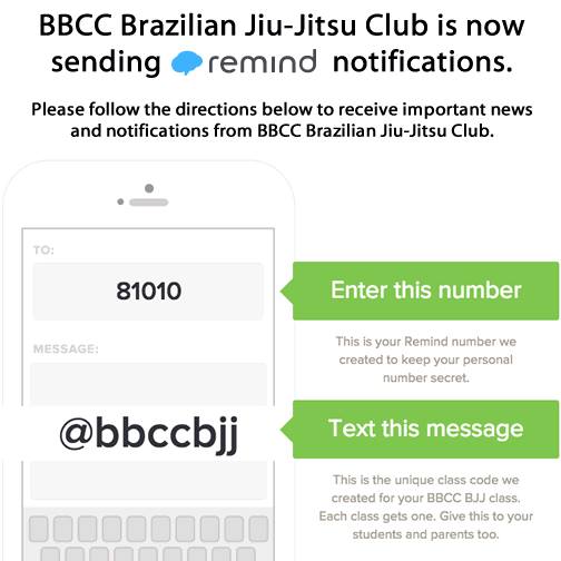 BBCC Brazilian Jiu Jitsu club is now sending Remind notifications