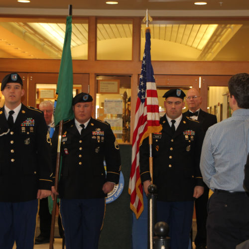 U.S. Army Color Guard started the library dedication with Pledge of Allegiance.