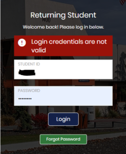 Error message saying 'Login credentials are not valid'