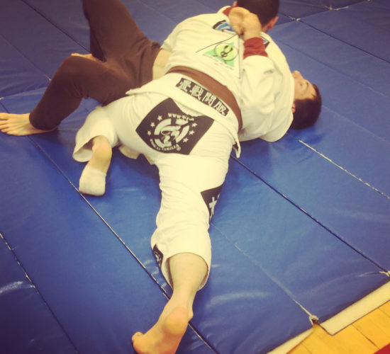 Jiu-Jitsu club members rolling on mats