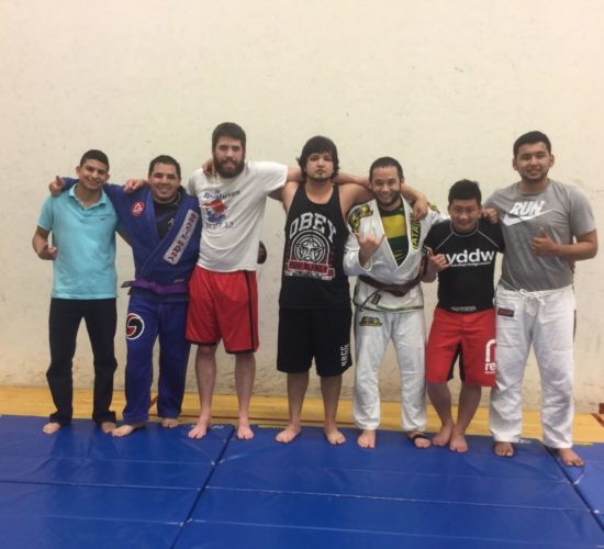 Jiu-Jitsu club members rolling on mats