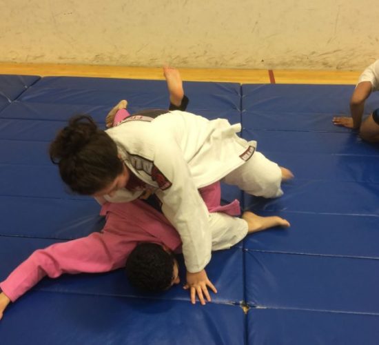 Jiu-Jitsu club members rolling on mats