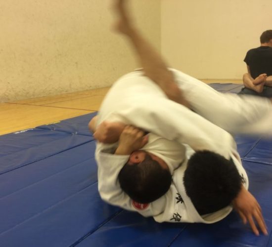 Jiu-Jitsu club members rolling on mats