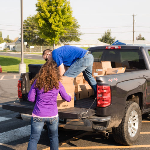 Veteran office donating school supplies