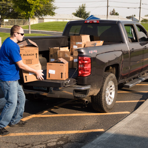 Veteran office donating school supplies