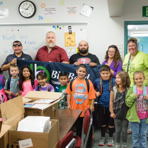 Veteran office donating school supplies